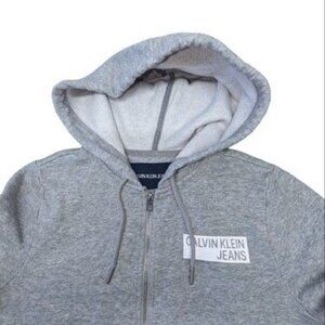 Calvin Klein Jeans Gray Sweatshirt Hoodie Square Logo Women's Top Size XS
